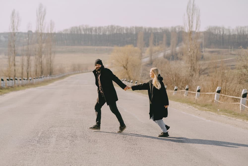 Couple walking during winter