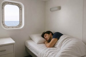 cabin and a person sleeping