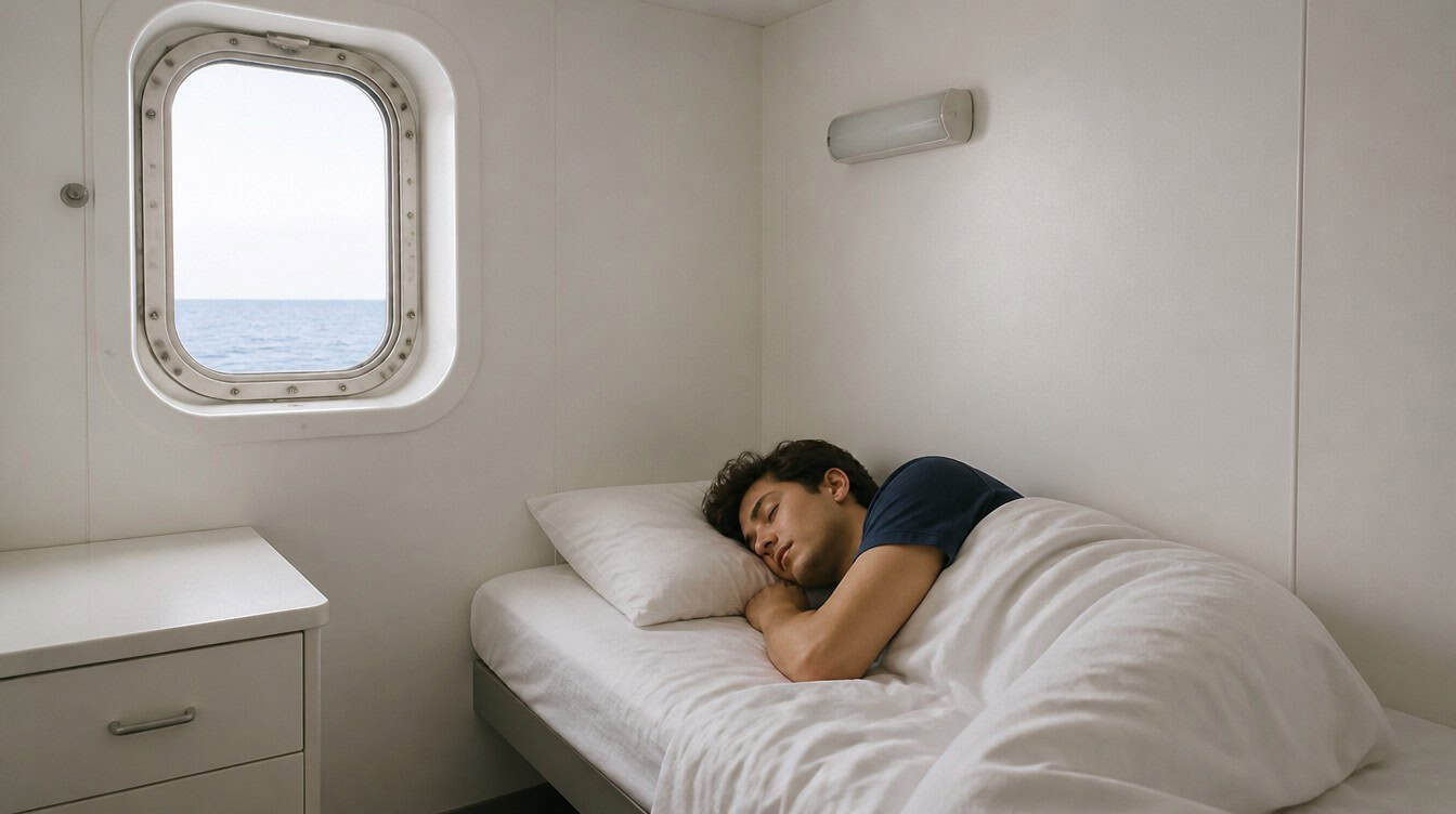 cabin and a person sleeping